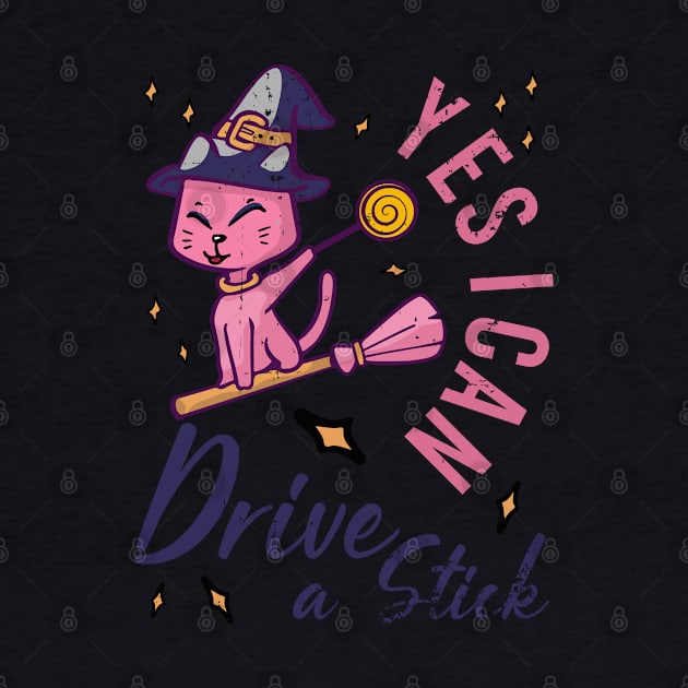 Yes I Can Drive A Stick Funny Cat Halloween Outfit by alcoshirts